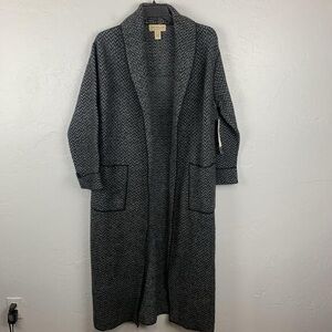 Vintage Gray Herringbone Long Cardigan Sweater
